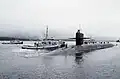 L'USS&nbsp;Ohio&nbsp;(SSGN-726) en accostage sur la jetée delta de Bangor.