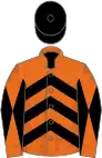 Orange, black chevrons, diabolo on sleeves, black cap