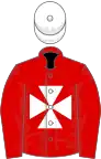 Red, white maltese cross, white cap