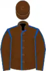 Brown, royal blue seams, brown cap