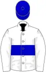 White, blue hoop and cap