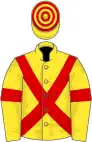 Yellow, red cross-belts and armlets, hooped cap