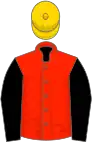 Scarlet, black sleeves, gold cap