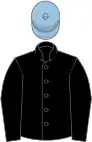 Black, light blue cap, hooped sleeves