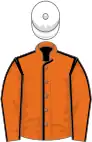 Orange, brown seams, white cap