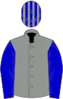 Grise manches bleues, toque rayée du même