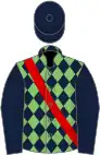 Light Green and Royal Blue diamonds, Royal Blue sleeves and cap