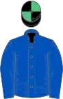 Royal blue, black and emerald green quartered cap