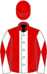 Rouge bande blanche, manches diabolo blanc et rouge, toque rouge