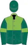 Pale green, dark green hoop, dark green sleeves, pale green armlets, dark green cap