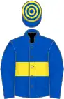Royal blue, yellow hoop, hooped cap