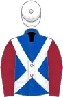 Bleu Roy, Croix de Saint André et toque blanches, manches grenat