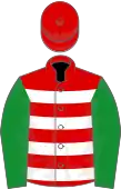 Red and white hoops, green sleeves, red cap