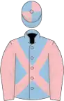 Bleu clair, Croix de Saint André et manches roses, toque écartelée bleue-clair et rose