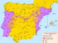 Carte de la guerre de succession d'Espagne en 1706.