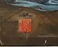 Armes de la famille Le Sens surmontées d'un chapeau d'ecclésiastique, apposées sur le tableau du retable du XVIIe&nbsp;siècle.