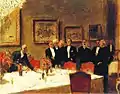 Membre du Fészek Art Club&nbsp;(hu) par Tibor Pólya&nbsp;(hu) avec, de gauche à droite, István Csók, Oszkár Glatz, Adolf Fényes, Elek Falus, István Zádor, Zsigmond Kisfaludi Stróbl, Tibor Pólya, Béla Iványi-Grünwald