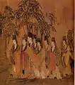 La nymphe de la rivière Luo. Attribué à Gu Kaizhi (vers 345 - 406), encre et couleurs sur soie. Détail d'un rouleau horizontal, ens. : 21,7 x 572,8&nbsp;cm. National Palace Museum at Taipei, Taiwan.