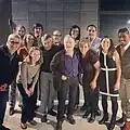 Membres du chœur SACRA / PROFANA avec le compositeur Alan Menken, le parolier Stephen Schwartz et l'auteur Peter Parnell, lors des répétitions de "The Hunchback of Notre Dame" à La Jolla Playhouse, en 2014.