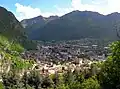 Vue de Verrès, et, au-delà de la Doire, d'Issogne.