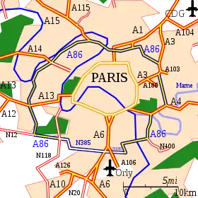 Ceintures périphériques de Paris, mettant en évidence l'autoroute A86