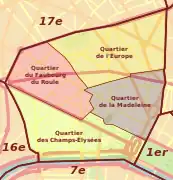 Carte des quatre quartiers administratifs du 8e arrondissement.