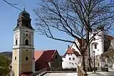 L'église catholique St. Andreas près du château de Parsberg