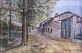 Pastel de Jules Legros présentant la Grande Rue avec la mare d'en haut, circa 1914