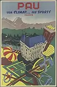Affiche en couleur avec l'inscription « PAU SON CLIMAT... SES SPORTS ».