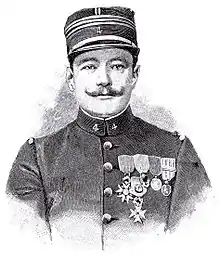 Paul Voulet alors capitaine au 4e&nbsp;régiment d'infanterie de marine (gravure parue en une du journal L'Illustration n° 2948, samedi 26 août 1899)