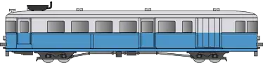 Autorail avec un bas de caisse bleu clair et un haut de caisse gris clair.