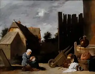 Cour de ferme avec une vieille femme et un chat (vers 1640), musée des beaux-arts de Budapest