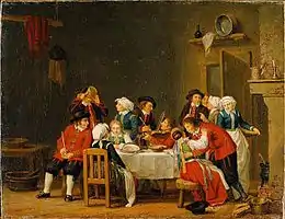 Scène conviviale dans la maison d'un paysan.