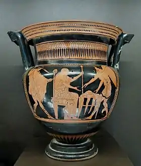 Les Boréades débarrassant Phinée des Harpies, cratère à colonnettes du peintre de Léningrad, v. 460 av. J.-C., musée du Louvre
