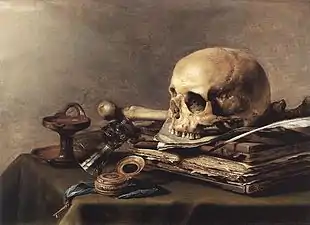 Vanité - nature morte, huile sur panneau, 39,5 × 56 cm, 1630 (Mauritshuis, La Haye).