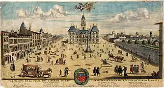 Robert Pigout, Perspective de la place des Terreaux avant l'abbaye, 1653.