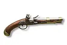 Pistolet à silex du XIXe&nbsp;siècle, vu de profil.