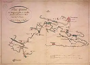 Plan général des étangs et rigoles de Versailles datant de 1812. La rigole des Clayes apparaît en haut, au milieu.
