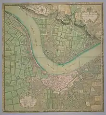 Un plan de la ville au XVIIIe siècle. La ville est bien moins étendue qu'aujourd'hui, et la végétation est abondante.