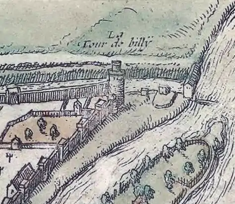 La tour de Billy ; à droite sur la Seine, l'île Louviers.
