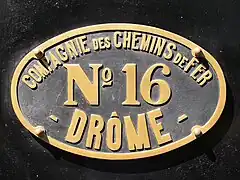 Plaque de la locomotive no 16.