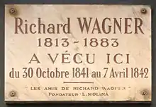 Plaque au no&nbsp;14 en hommage à Richard Wagner.