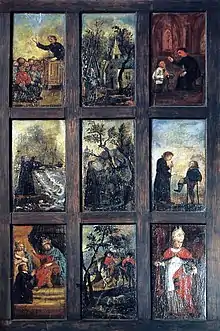 Panneau peint au XVIIe siècle et présentant la vie de saint Maudez.