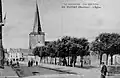 Plouay ː l'église paroissiale vers 1920 , avant la reconstruction du clocher (carte postale).