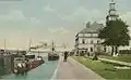Carte postale avec un whaleback franchissant les écluses du Sault au début des années 1900