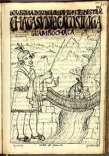 Dessin du chroniqueur Felipe Guaman Poma de Ayala dans El primer nueva corónica y buen gobierno (1615/1616).