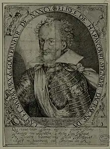Élysée de Haraucourt selon une gravure d'Hanzelet.