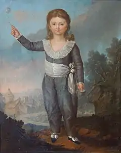 Le dauphin Louis-Joseph, École Française du XVIIIe&nbsp;siècle (l'enfant est raide, probablement à cause du corset qu'il doit porter).