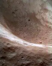 Image en fausses couleurs de la surface d'Éros prise depuis une altitude de 50&nbsp;km.