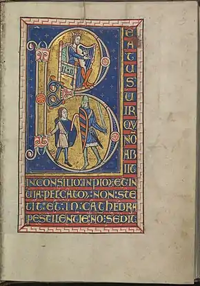 f29r : initiale de Beatus (Psaume 1)